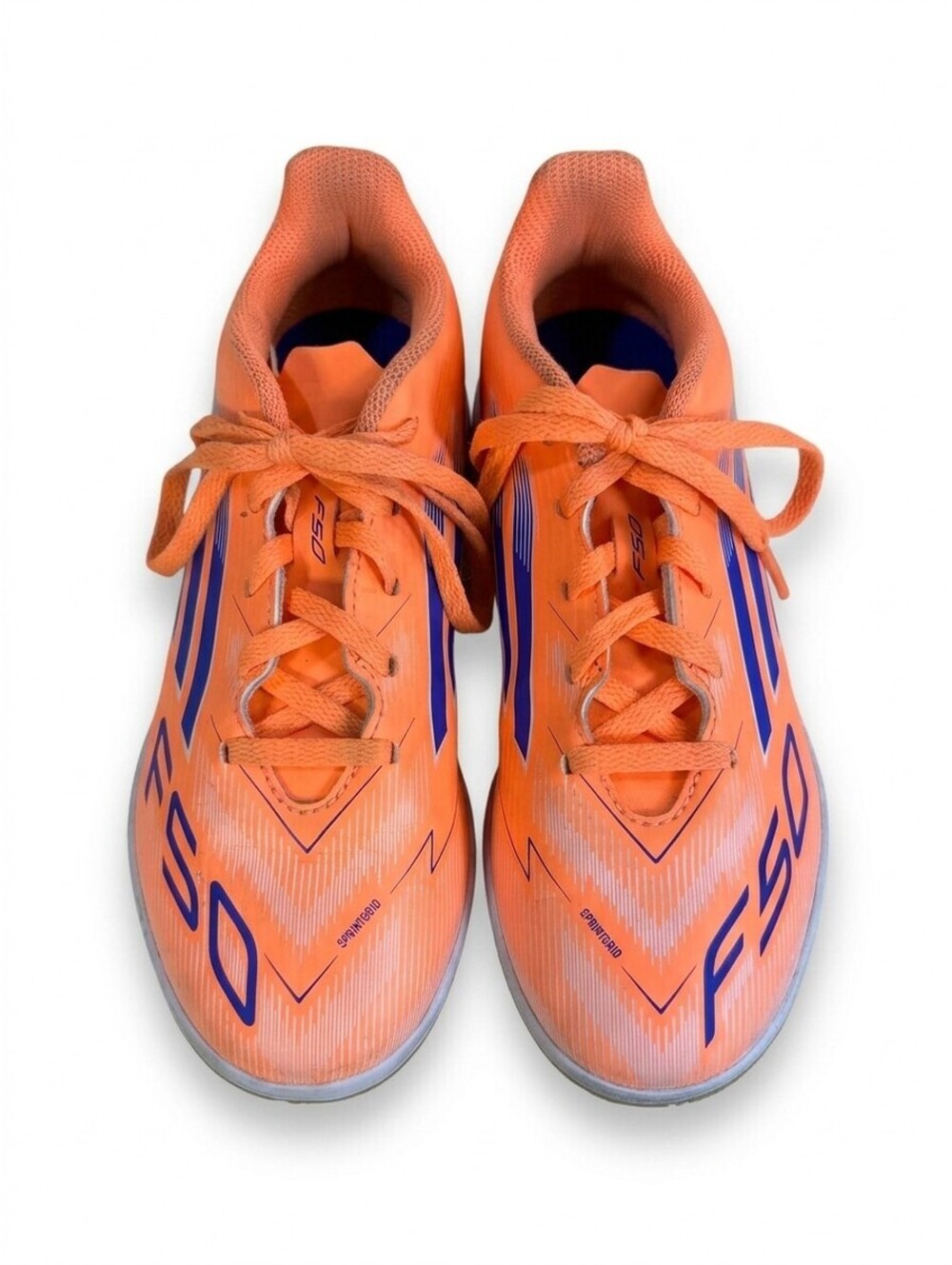 Adidas F50 League IN Indoor Soccer Shoes Kids Size 2 Coral Orange Blue Futsal EU